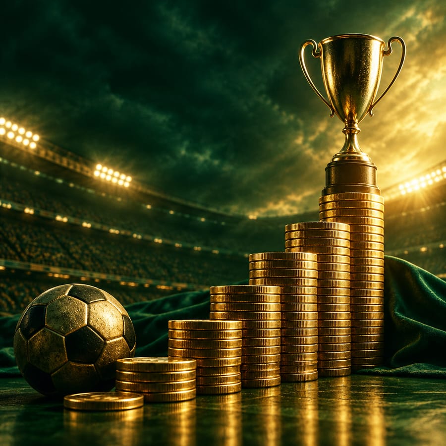 Gold coins stacked like stairs up to a trophy